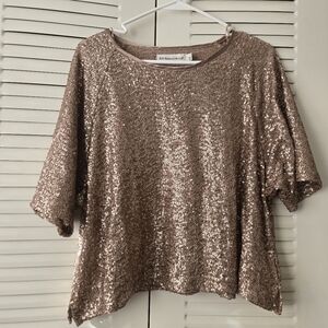 Rebecca Minkoff Gold Sequin Blouse Loose Fit Size L #191